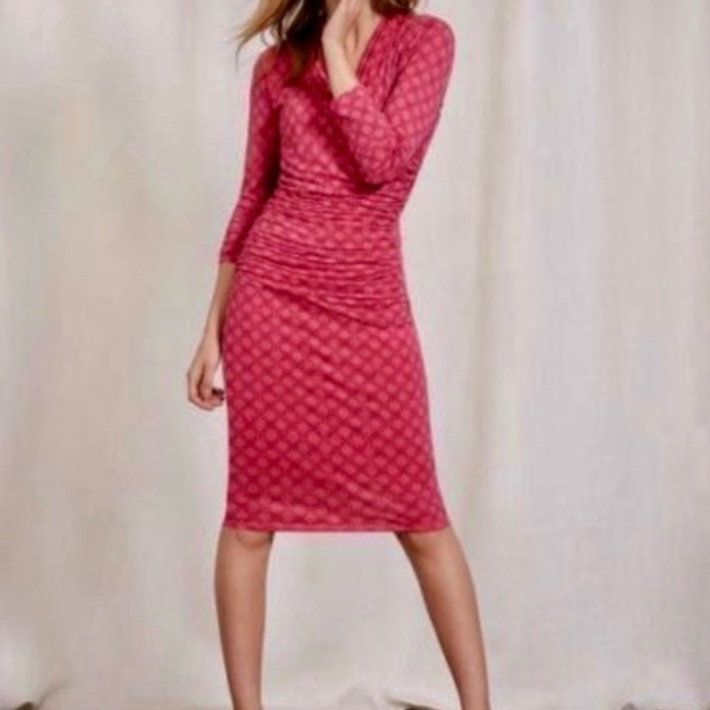 Boden Pink Patterned Midi Dress